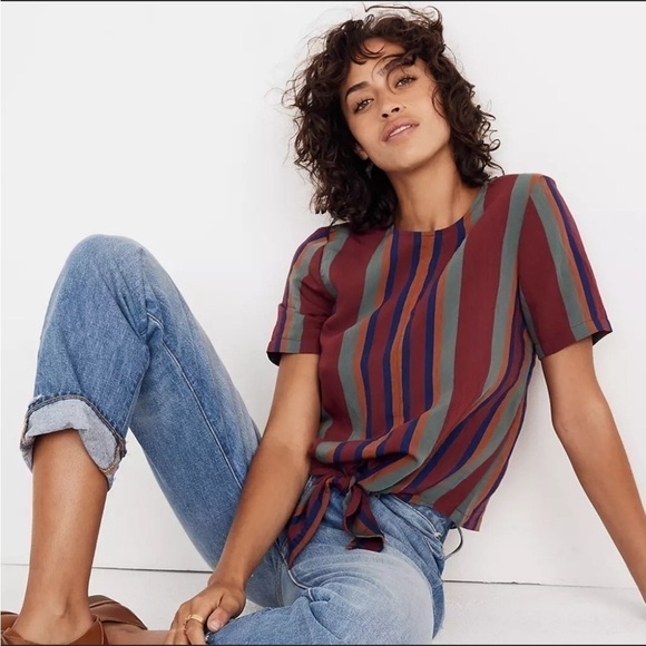 Madewell Button Back Striped Tee | Size XS - Picture 1 of 7